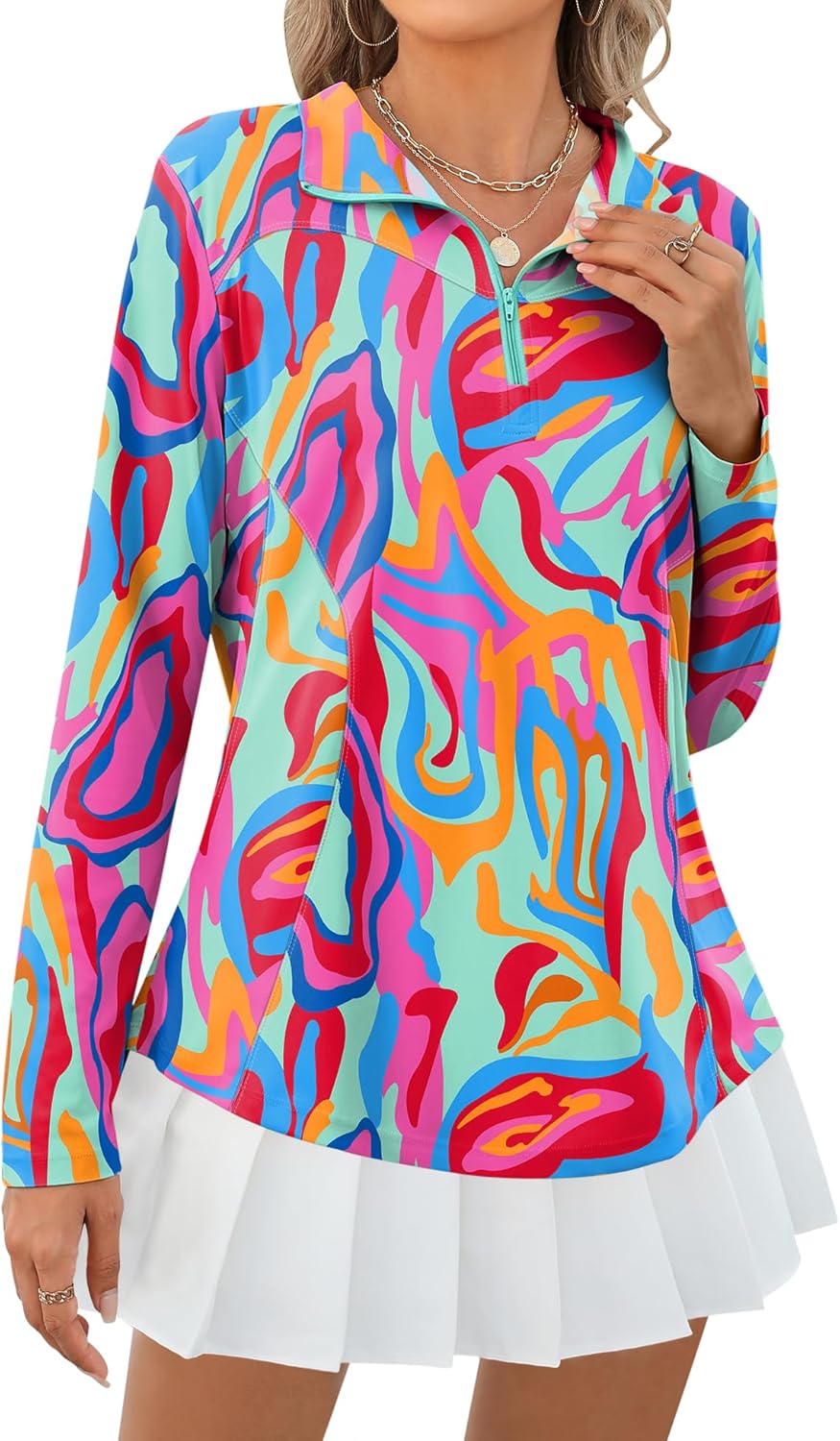 Womens Long Sleeve Shirts Sun Protection Quarter Zip Pullover Lightweight Athletic Golf Hiking Shirts Tops