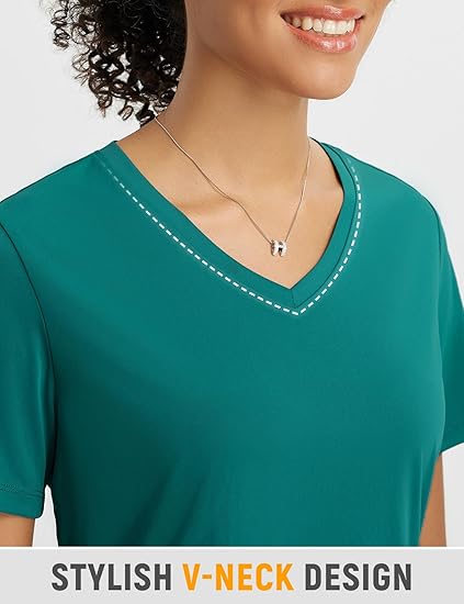 Women's Short Sleeve Shirts Sun Shirt V Neck UV Workout Moisture Wicking Quick Dry T-Shirts - Image 2